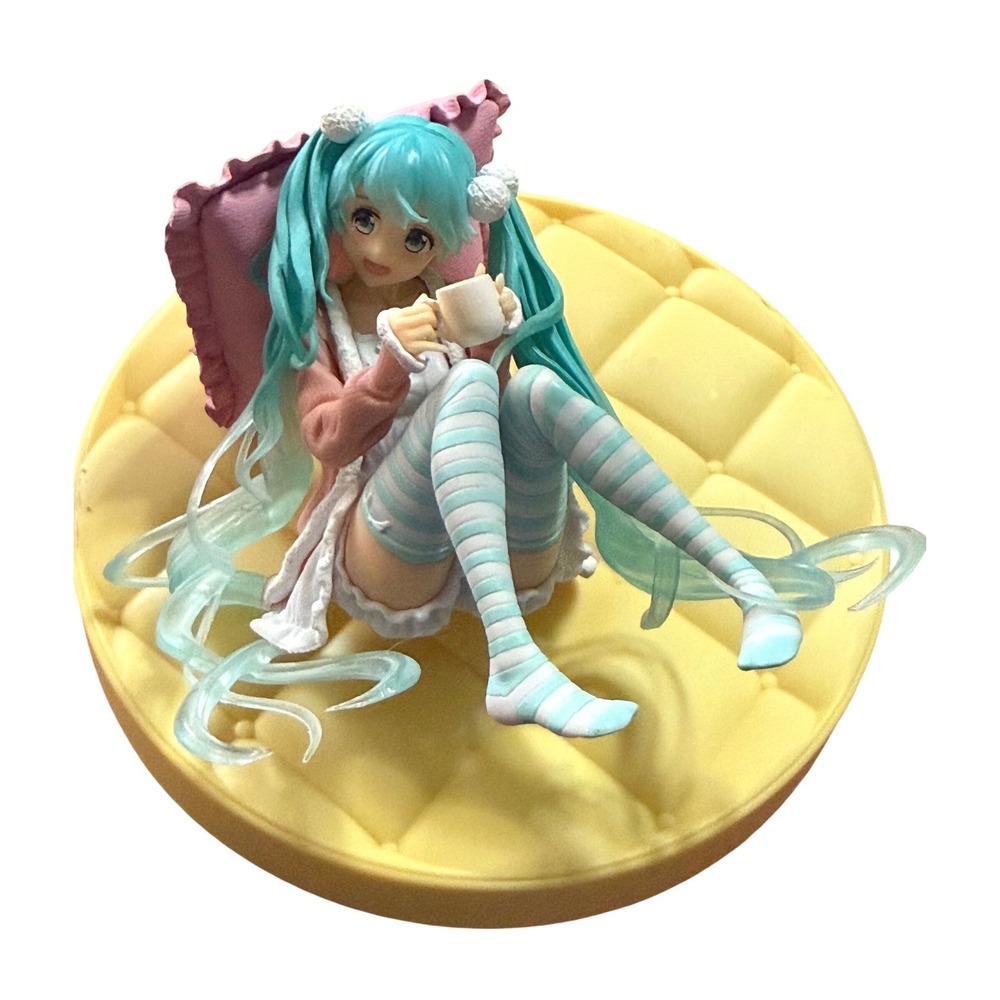 Hatsune Miku Figure Sitting Drink Coffee Pajamas Cute Anime‎ Girl Figurine